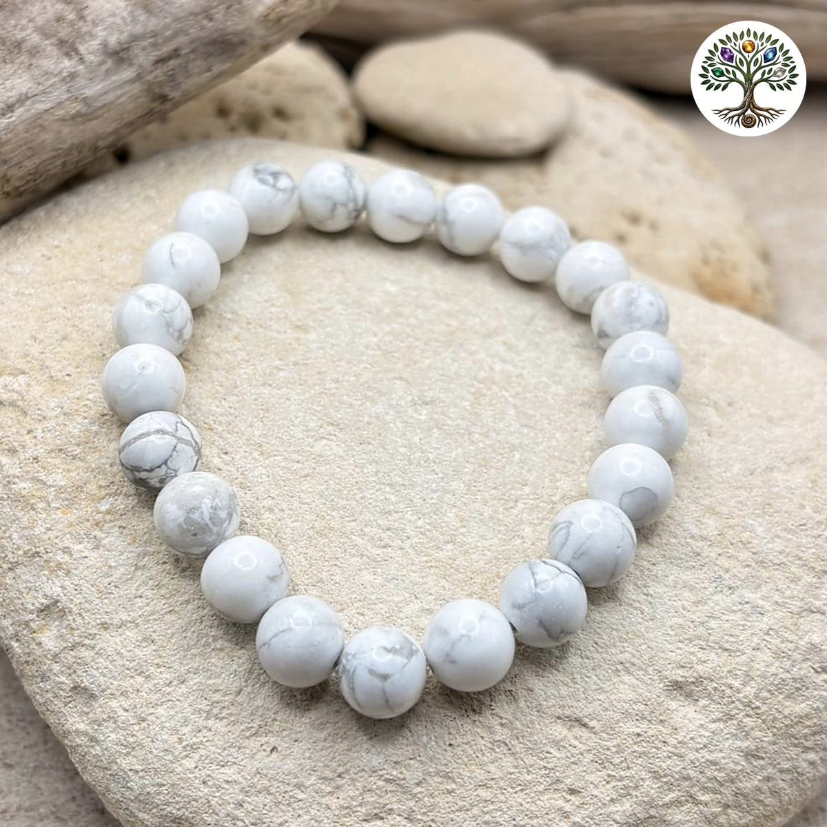 Bracelet boule 8mm - Howlite Blanche