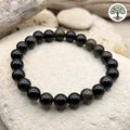 Bracelet boule 8mm - Obsidienne Dorée