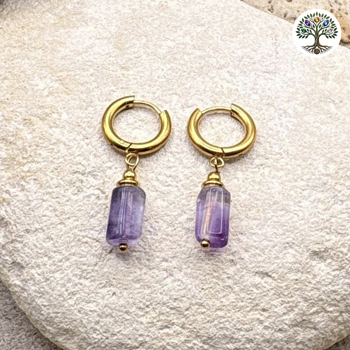 Boucle d'oreille Cléa dorée Fluorite