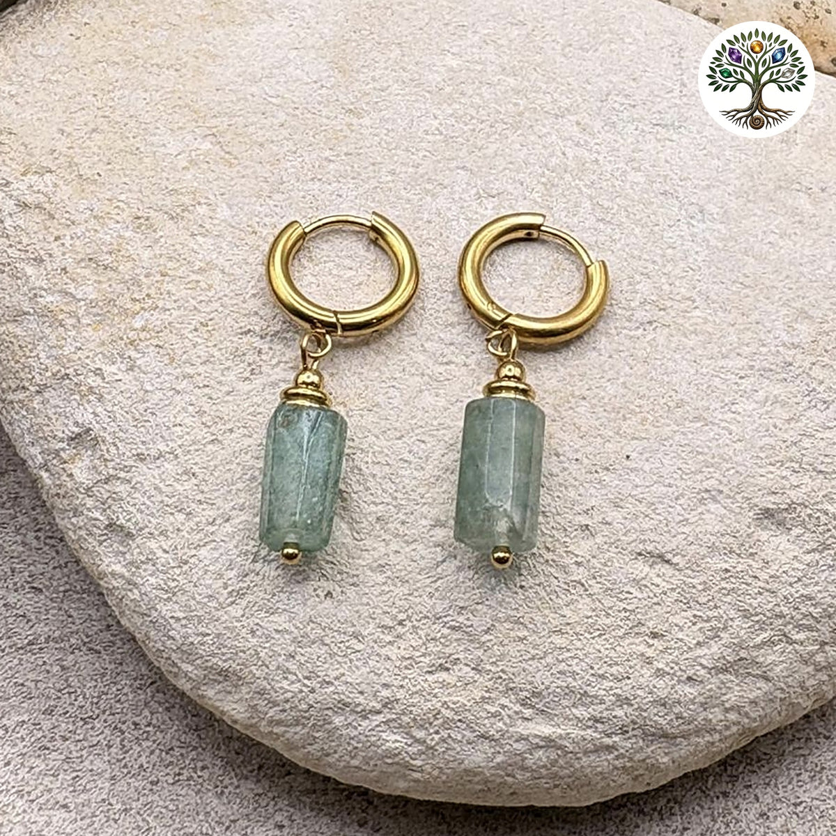 Boucle d'oreille Cléa dorée Quartz Fuchsite