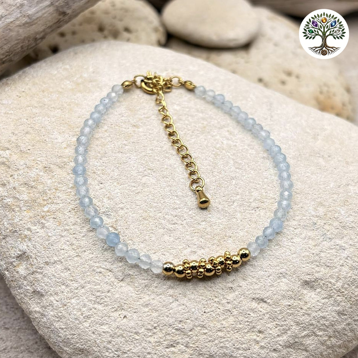 Bracelet Aléa doré Aigue-marine