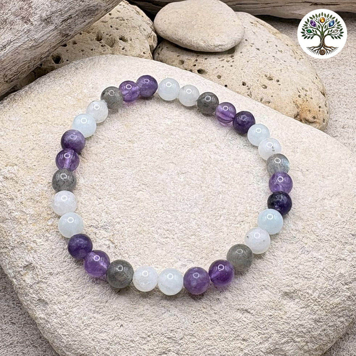 Bracelet multi-pierres Lune, Labradorite, Améthyste, Lépidolite, Aigue-marine