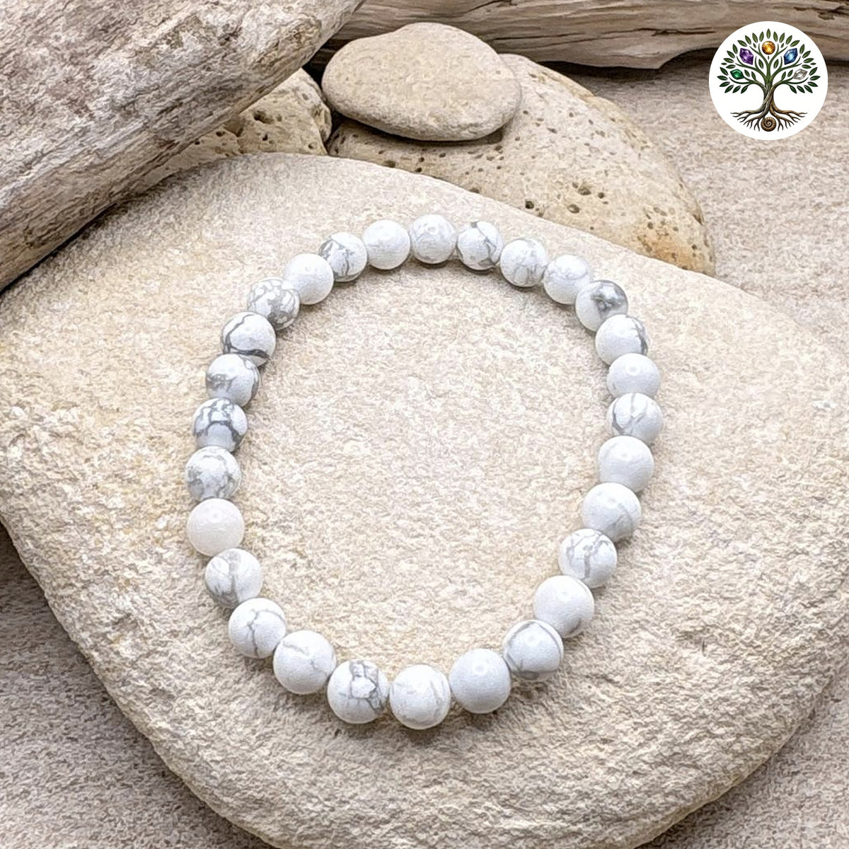 Bracelet boule 6mm - Howlite blanche