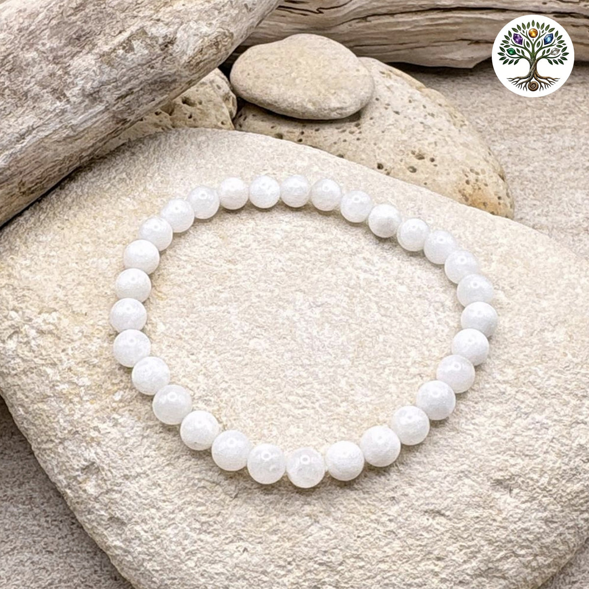Bracelet boule 6mm - Pierre de Lune Beige