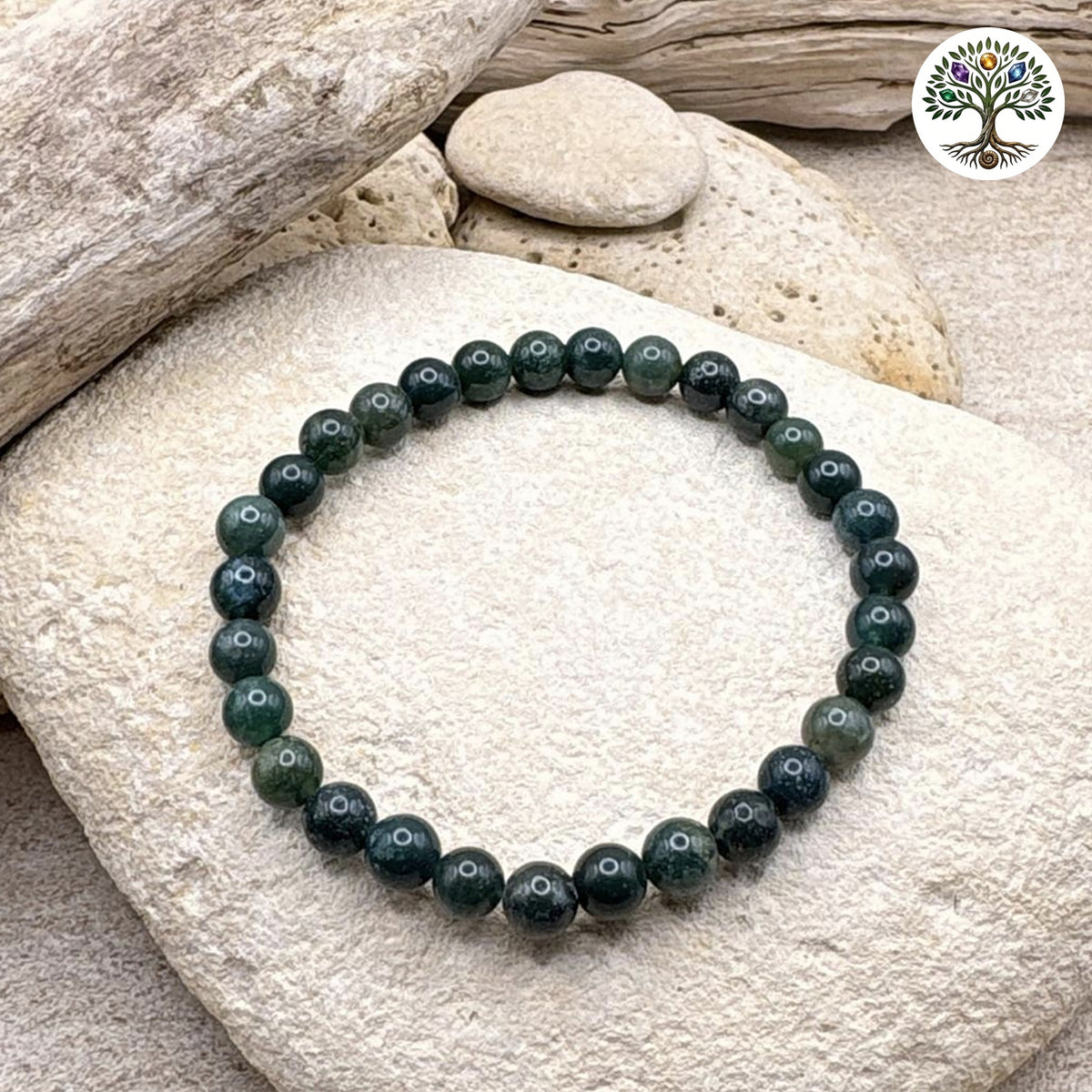 Bracelet boule 6mm - Agate Mousse