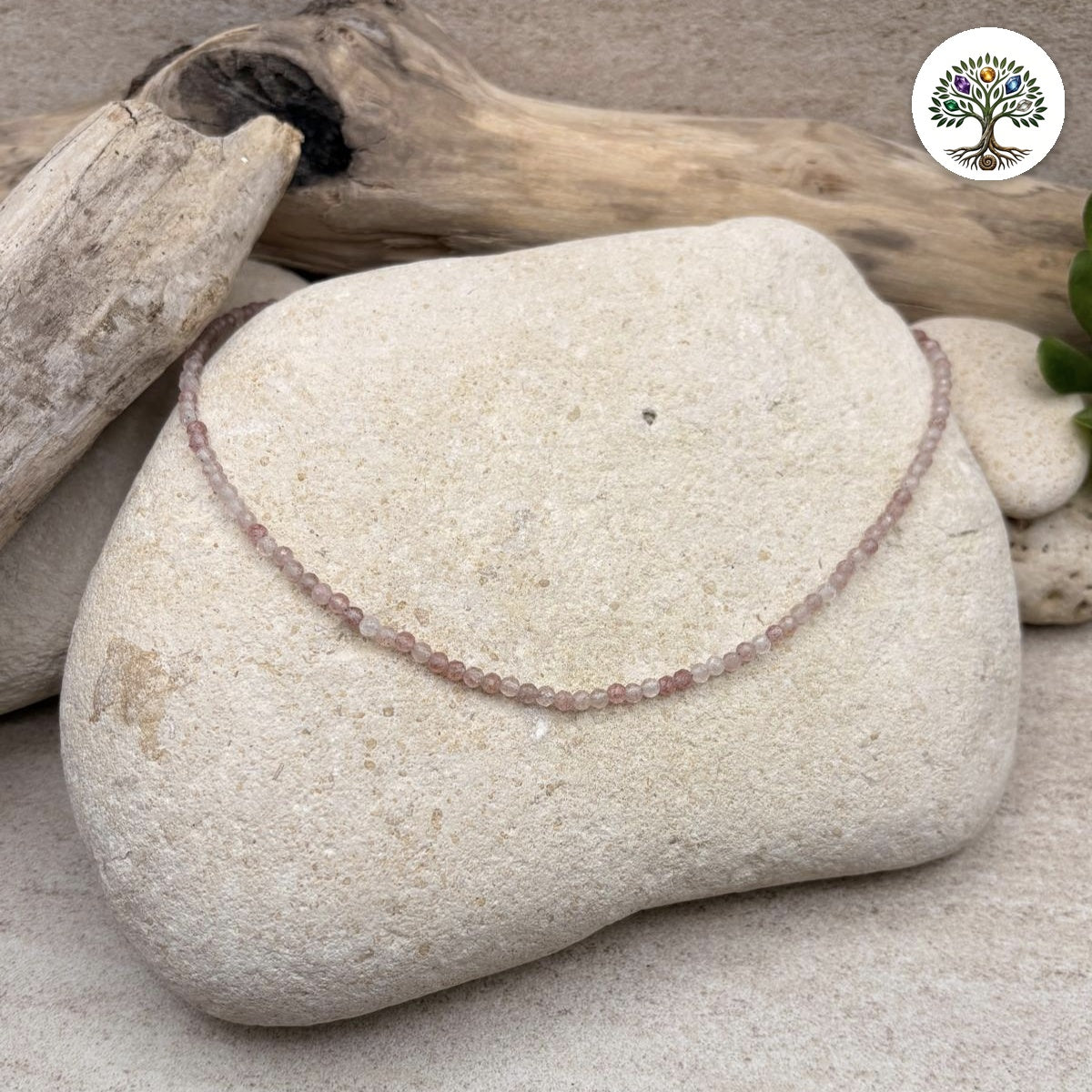 Collier perles facettées - Quartz "Morango" (3mm)