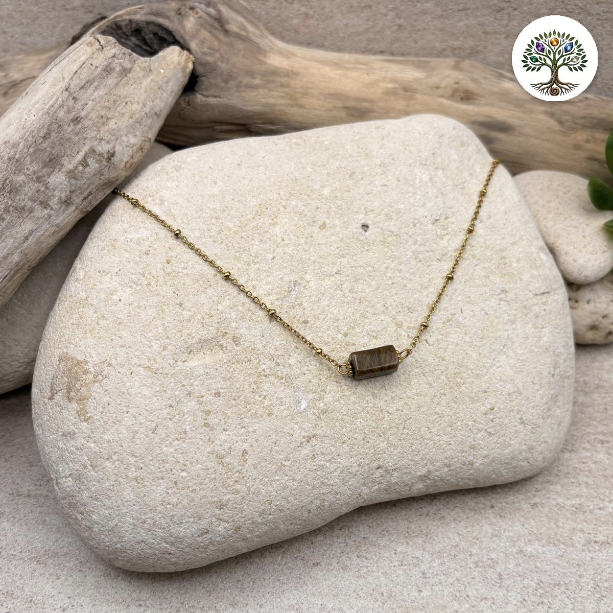 Collier Cléa doré Œil du tigre A