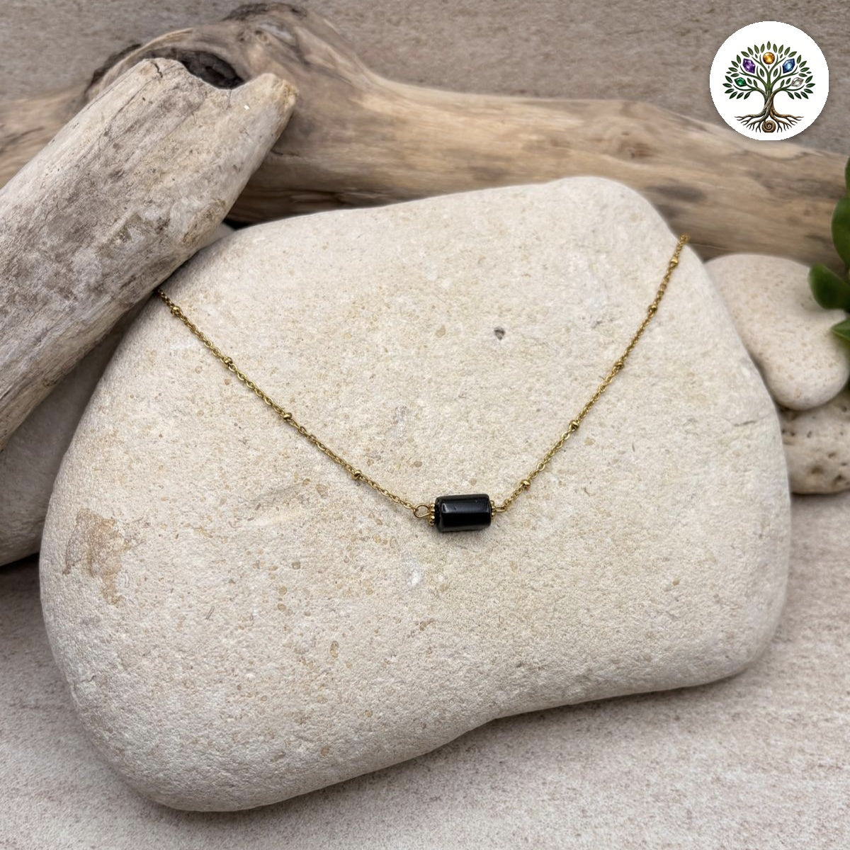 Collier Cléa doré Tourmaline noire A