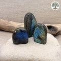 Labradorite polie forme libre, pierre à poser aux reflets bleus et dorés, qualité Extra AAA