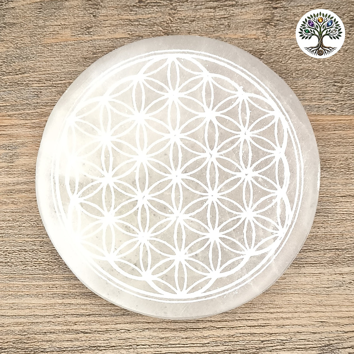 Plaque de rechargement sélénite - Fleur de Vie 10cm